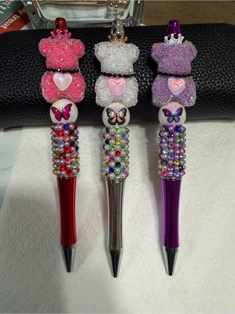 Sparkling Bear & Butterfly Kids Pen - Pink, White, Purple